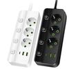 EU Plug Electrical Socket 3/5 AC Outlets+2 USB+1Type C 8-in-1 Adapter Multitap Fast Charging Power Strip With 2M Extension Cord