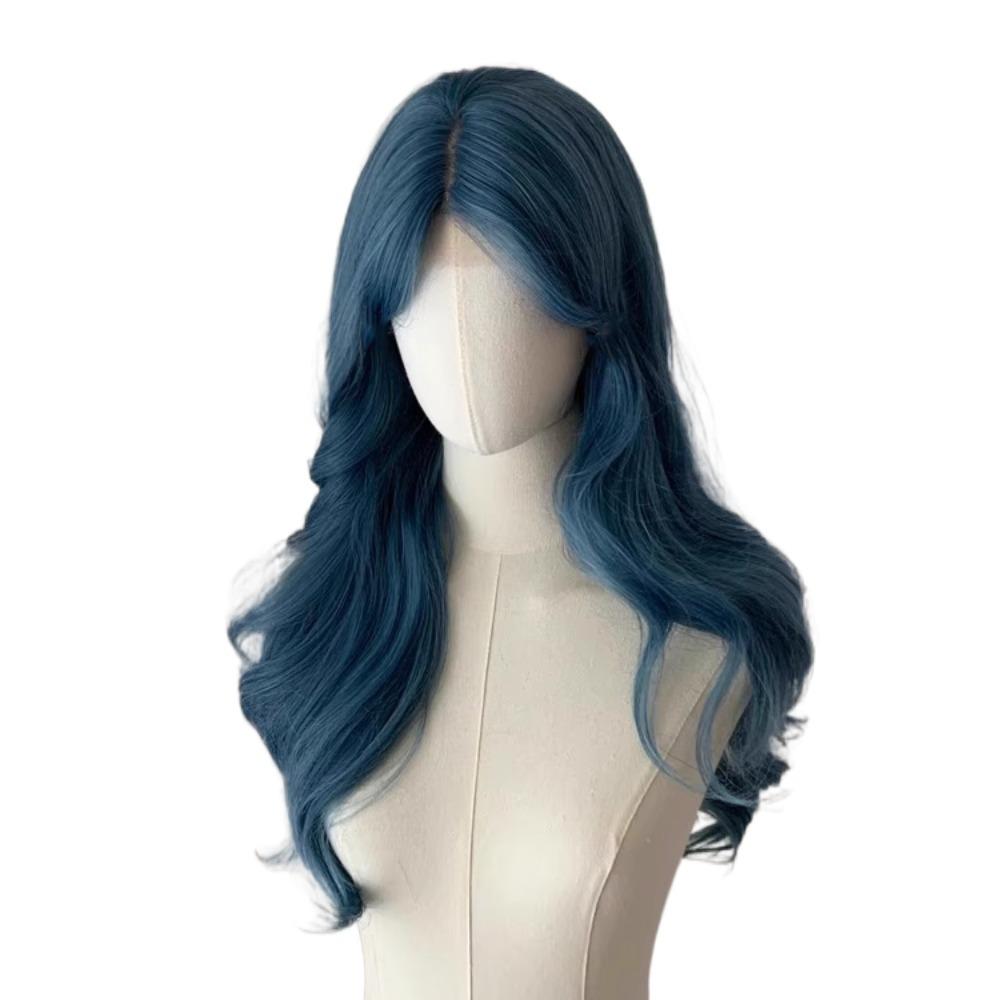 Middle Part Sea Blue Color Wigs Body Wave Cosplay Lolita Wigs Long Curly Hair Daily Wear