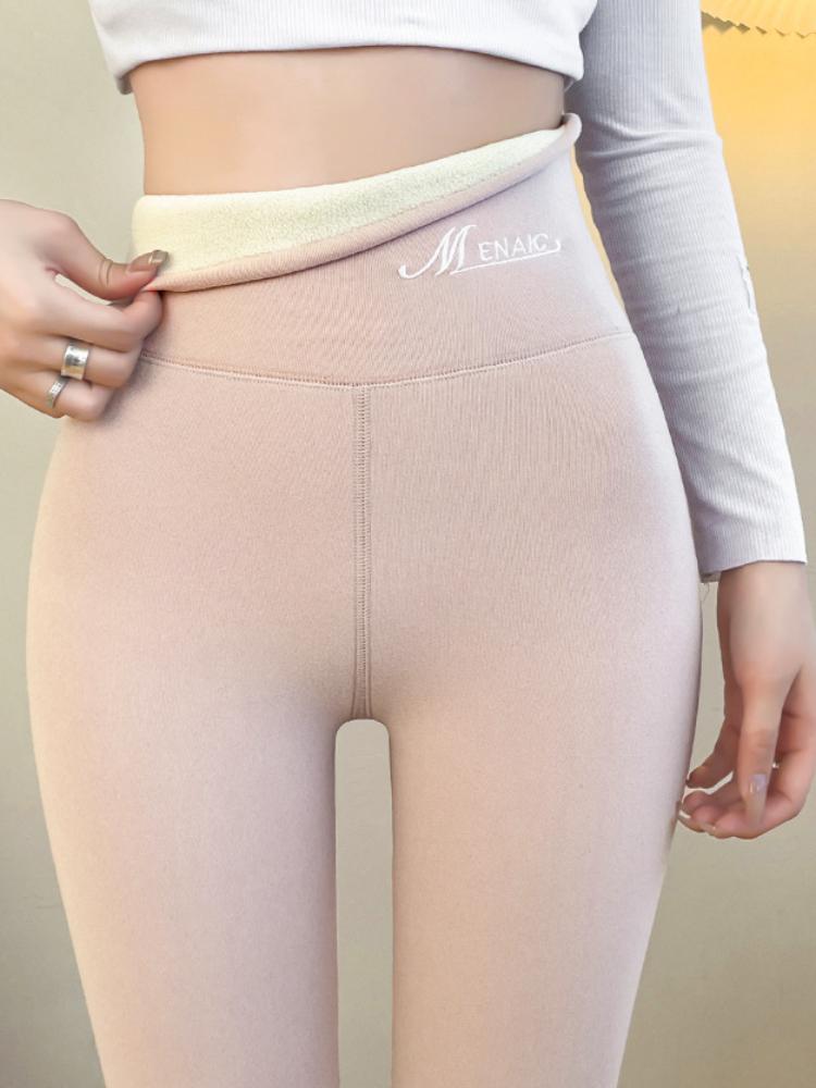 Autumn and Winter Leggings with Thickened Fleece for Women's Outerwear Cotton Pants, German Velvet Self Heating High Waist Tight Lamb Wool Warm Pants