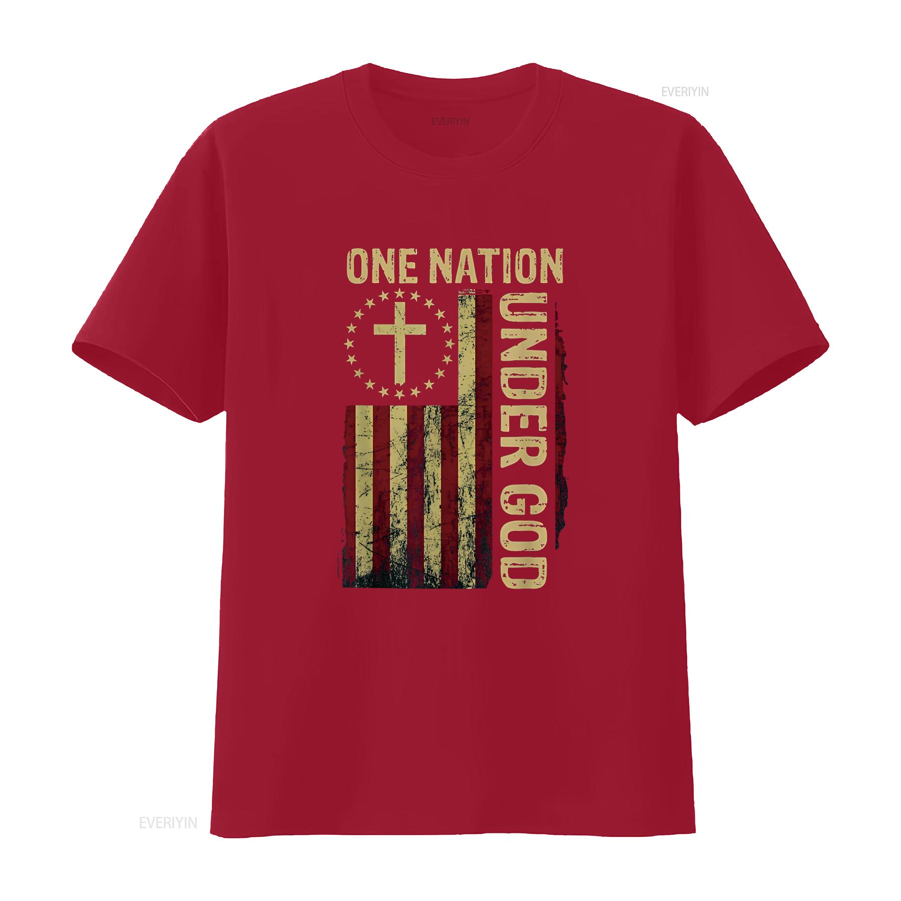One Nation Under God Flag 4th Of July Patriotic Christian T Shirt vintage Washed Stretched Breathable fashion designer clothes S