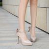 Fashion New High Heels For Women With Slim Heels With Versatile Bows With One-Liner Buckles Pointed Toe Shallow Mouth Single Shoes