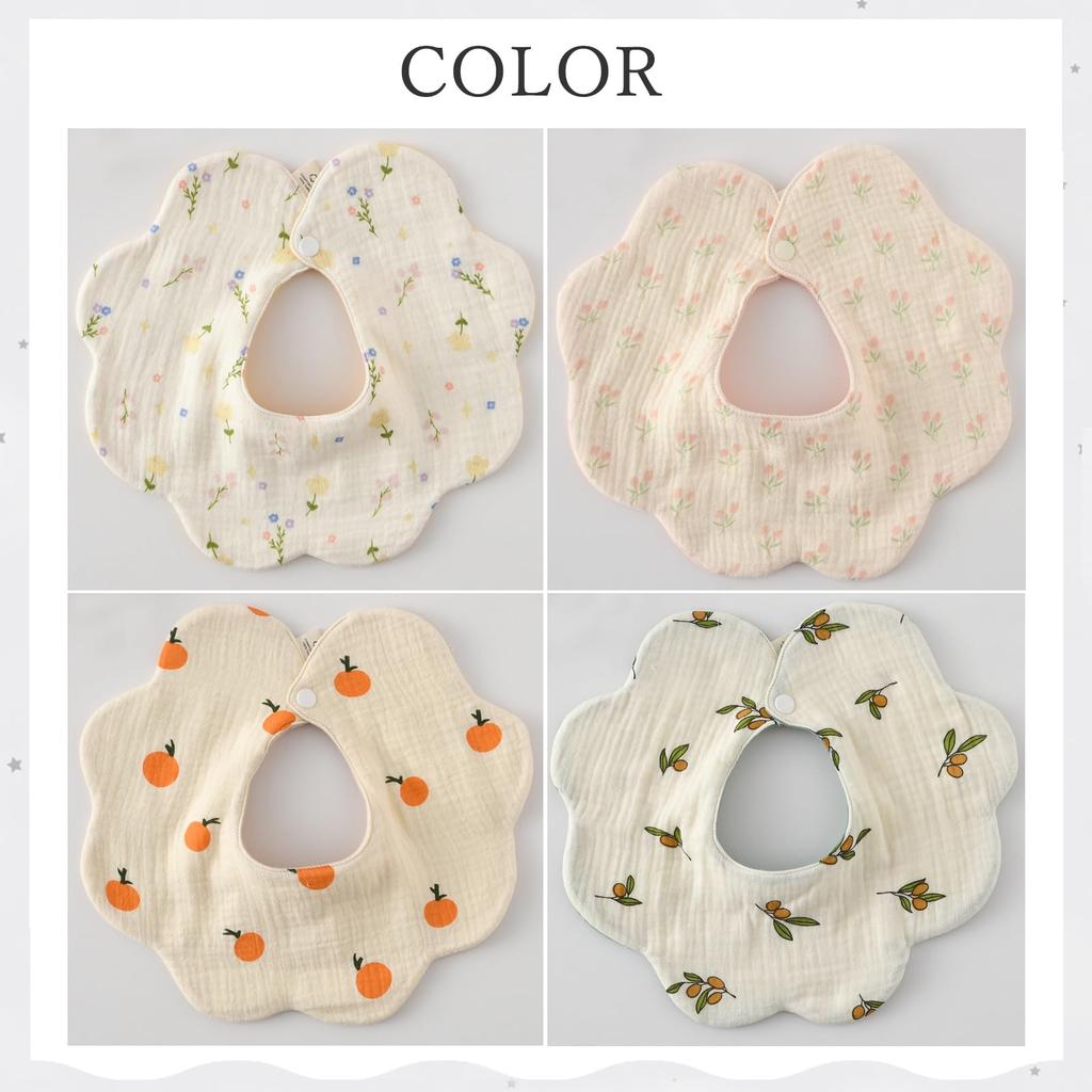 Set med 4 Baby för flickor och Stilfull Nyfödd Enfärgad Måltid Baby Babyshower Present [GoUseGo] Haklappar, Dubbelsidiga, 6-Lagers Glesväv, Pojkar, Haklappar, 360-Graders