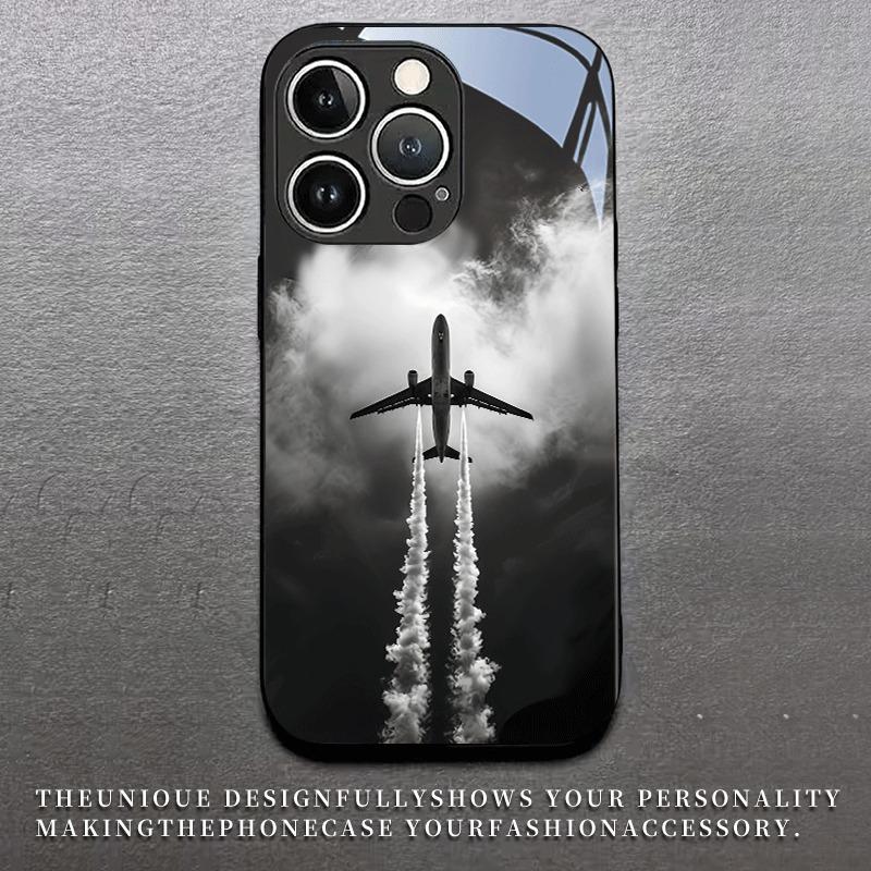 Minimalist Air Travel Print Tempered Glass Phone Case For iPhone 17 16 15 14 13 12 11 Pro Max 17 Air 7 8 Plus XS X XR Cover