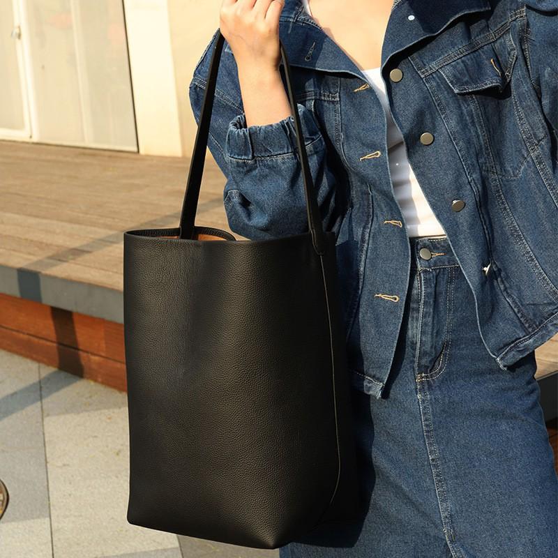 Korean Commuter Portable One-shoulder Tote Bag Leather Top-layer Cowhide Underarm Large-capacity Bucket