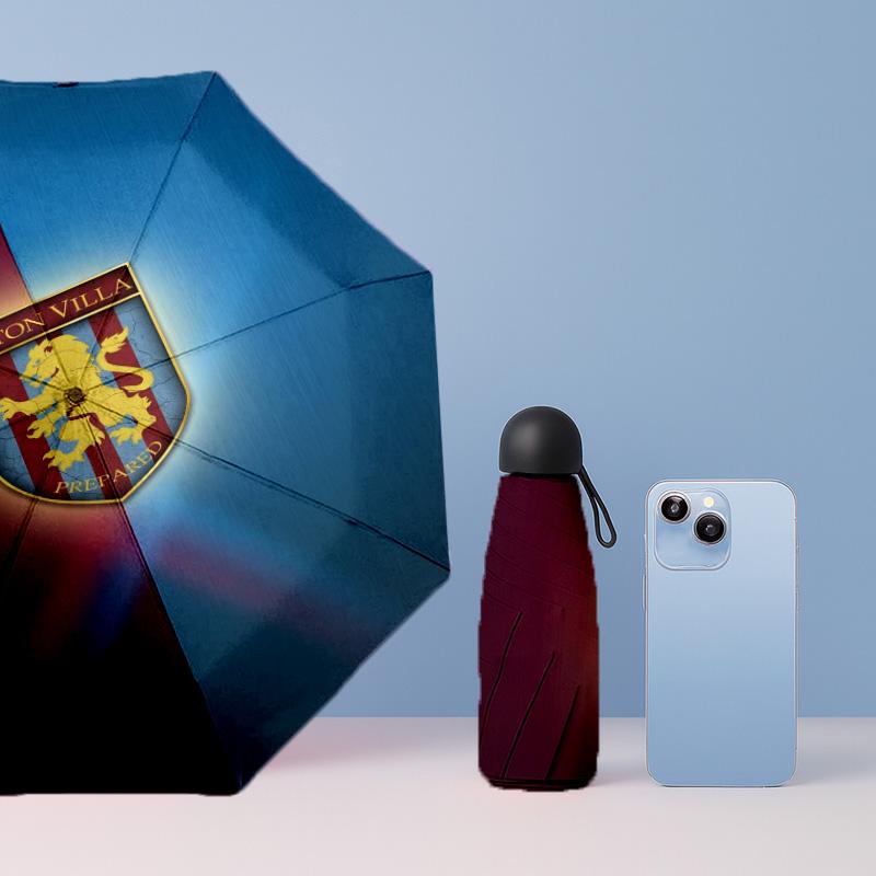 Aston Villa Football Pattern Printed Mini 5 Folds 8 Ribs Compact Umbrella Windproof Waterproof Lightweight Portable Folding