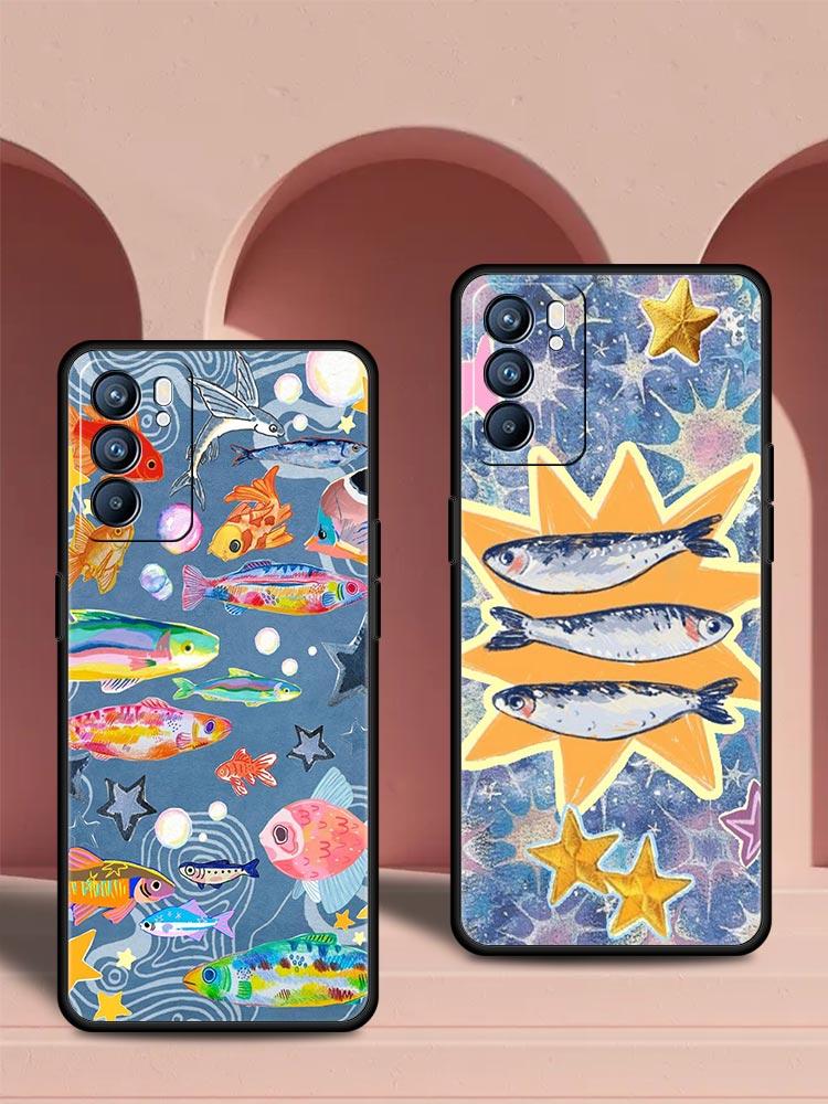 Blue Ocean Fish Phone Case For Oppo Reno 13 12 11 10 7 F Find X5 X6 A98 A80 A79 A78 A57 A54 A31 A17 Pro 5G Soft TPU Cover Capas