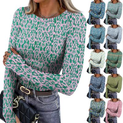 Women's  And Winter Slim Bottom T-shirt Fashion Casual Gradient Printing Round Neck Pullover Long Sleeve Top