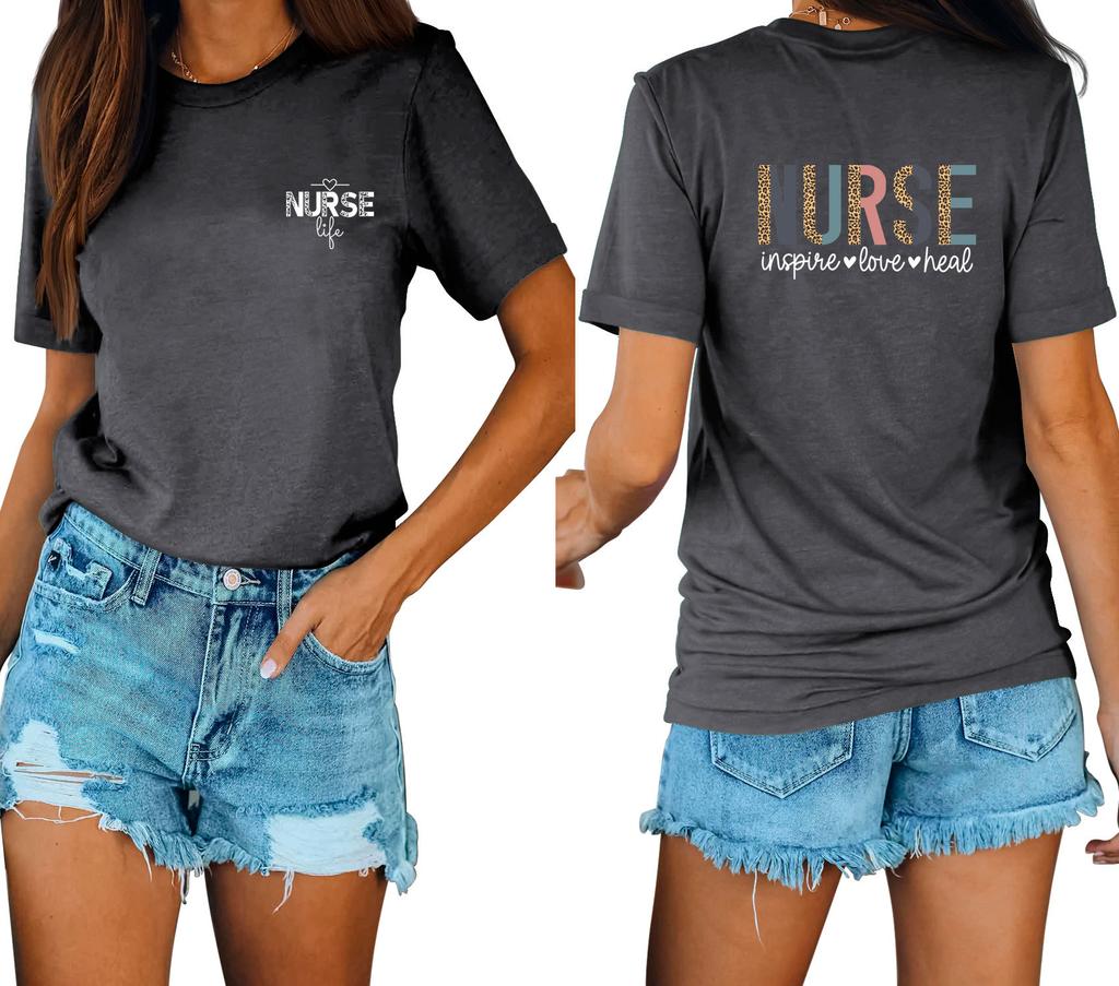 Casual fashion front and rear printing loose round neck short sleeves