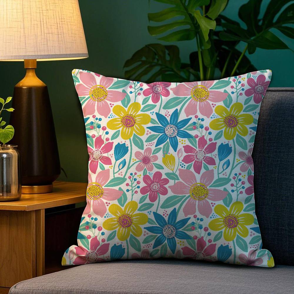Colorful Flowers Pillow Case Plush Fabric Soft Double Sided Print Home Sofa High Quality Cushion Cover Throw