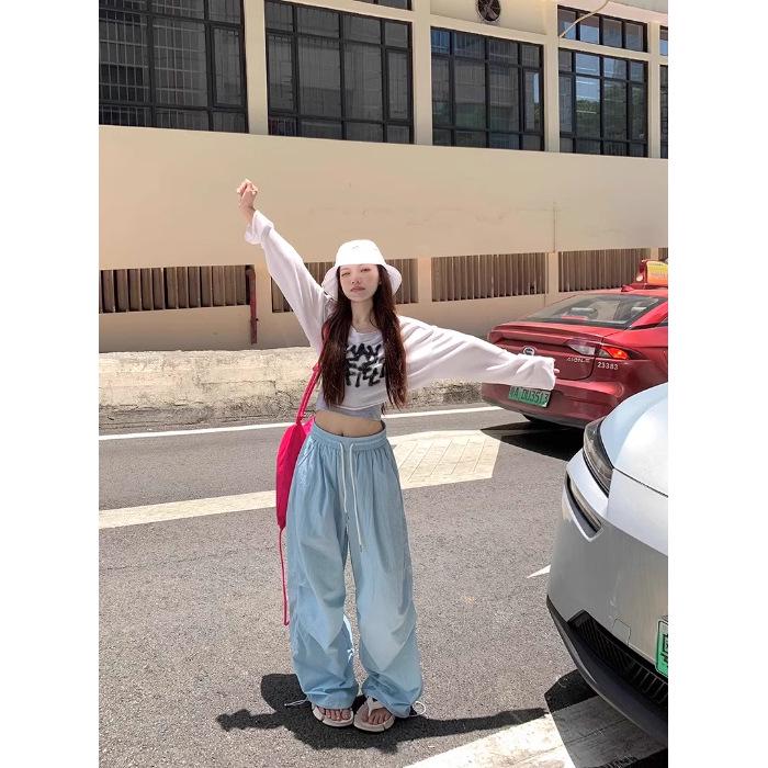 

2025 Женские летние повседневные комбинезоны с высокой талией, быстросохнущие, с широкими штанинами M светло-синий