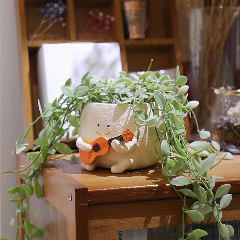 Face Planter Pots For Indoor Plants Cute Guitar Plant Pot, Smiley Face Flower Pots Succulents Planter Gift Ideal