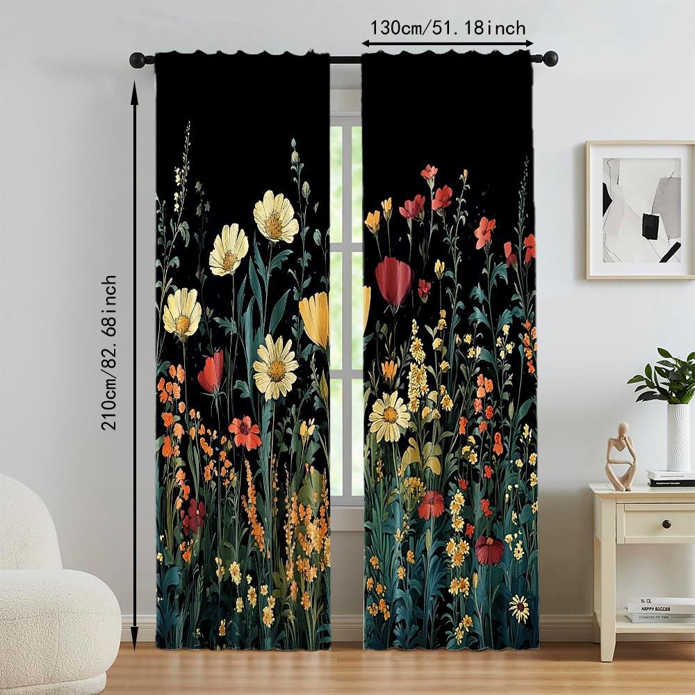 Set Of 2 Versatile Polyester Transparent Curtains Home Decoration Colorful Flowers Use Bedrooms Living Rooms Made Room Window Treatment