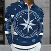 Men s Plus Size Long Sleeve Quarter Zip Collared Seashell Printed White Polo Shirt