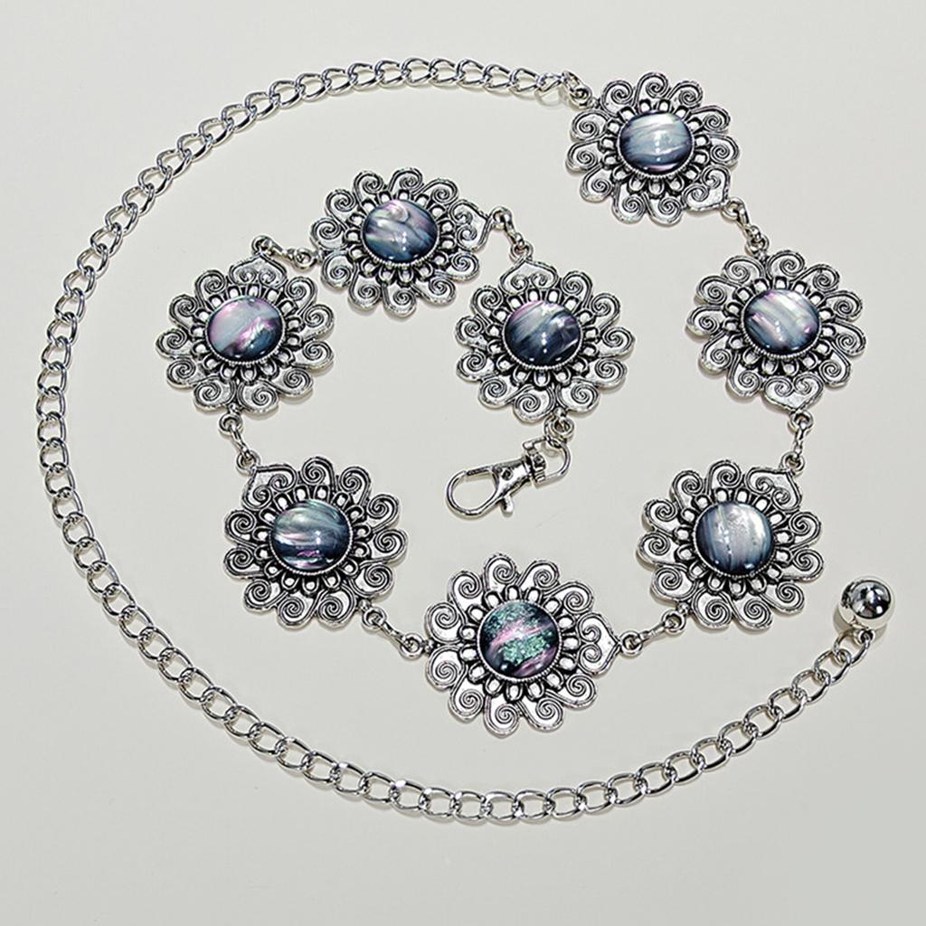 Lightweight Metal Chain Belt with Stone Accent Handcraft Bohemian Accessory Waist Cincher Band for Beach Parties