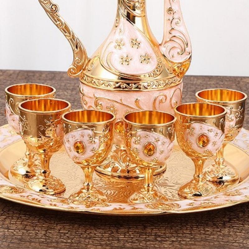 Wine Set, Alloy Home Wine Pot Glass Set, European Exquisite Vintage Wine Glass, Creative Desktop Living Room Decoration,1Set