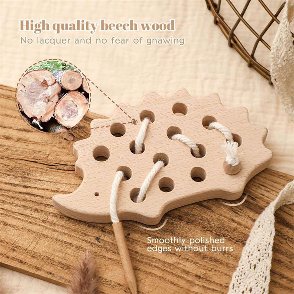Wooden Hedgehog Threading Board Educational Toy for Kids Hand Eye Coordination Montessori Fine Motor Skills Puzzle Toy