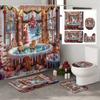 4pcs Gingerbread Bathroom Set - Christmas Shower Curtain, Toilet Cover & Mats, Festive Cookie Decor, Holiday Home Gift
