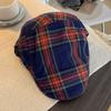 Dopamine Retro Plaid Forward Hat Women's Spring and Autumn Models, Big Head Circumference, Wearing a Beret To Show Their Face, Small Newsboy Hat Tide