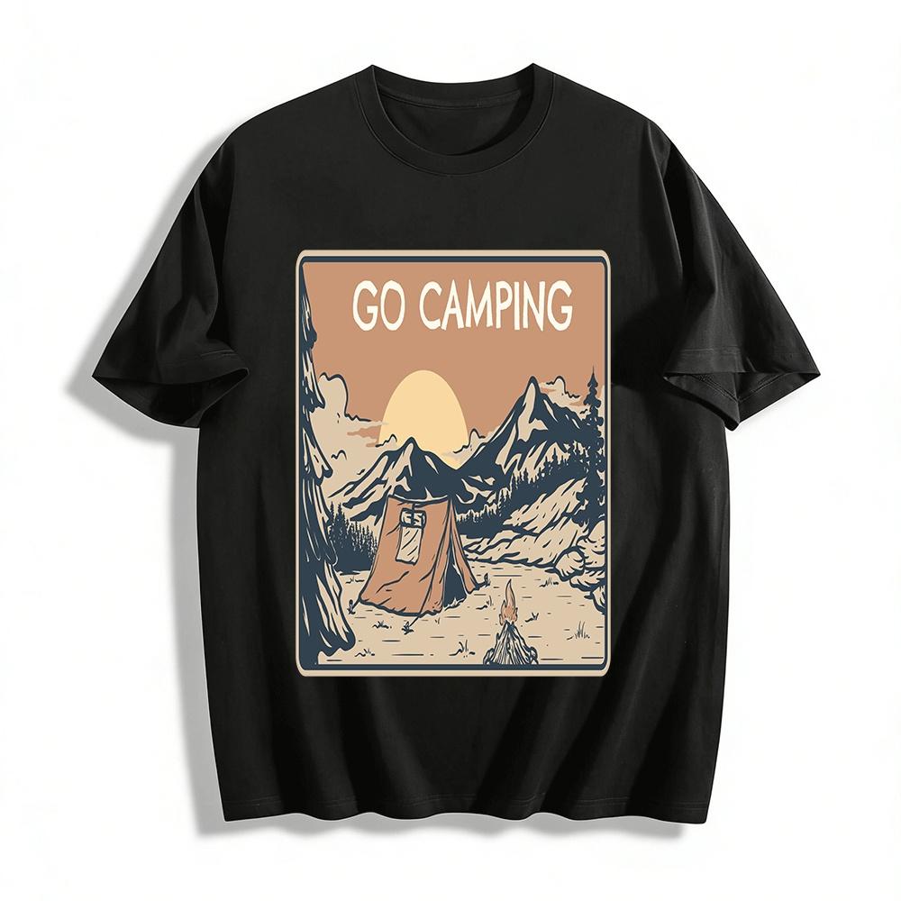 

Go Camping Mountain Tent Campfire Graphic Casual Tee Pure cotton T-shirt XXS