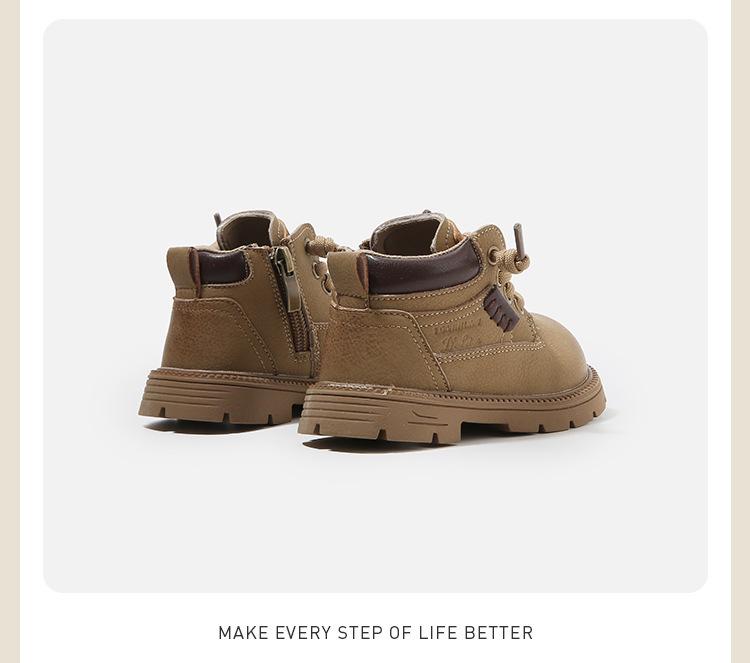 Toddler Boys' & Girls' Fleece-Lined Leather Boots - New Autumn/Winter Short Martin Style in Big Yellow.