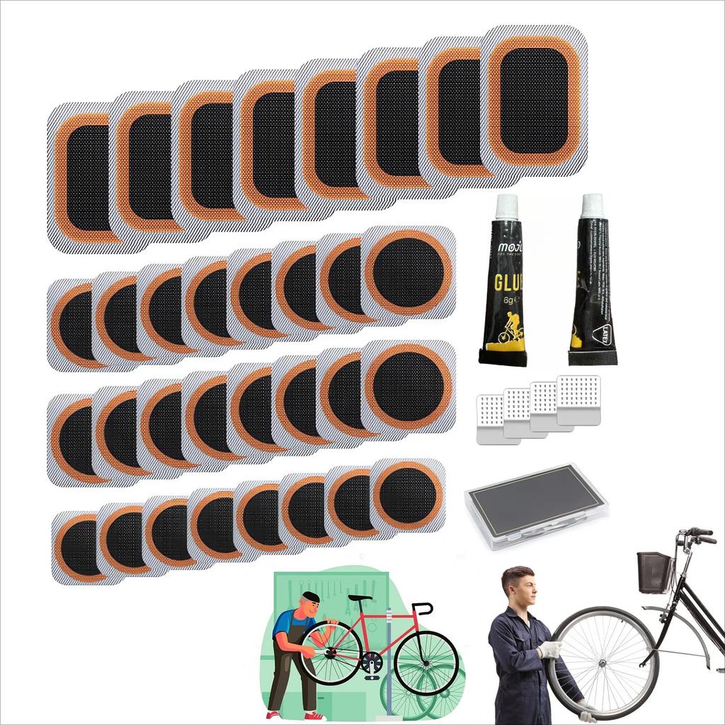 Kit di Riparazione Professionale per Pneumatici da Bicicletta - Set Leggero di Toppe Vulcanizzanti per Forature di Biciclette, Pneumatici in Gomma Gonfiabili