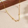 Gold Plated Bow Pendant Necklace with Beaded Chain Delicate Cubic Zirconia Choker