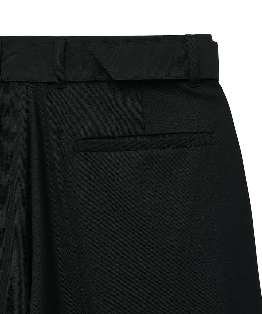 NOIRER Belted Wool Flare Slacks (Black)