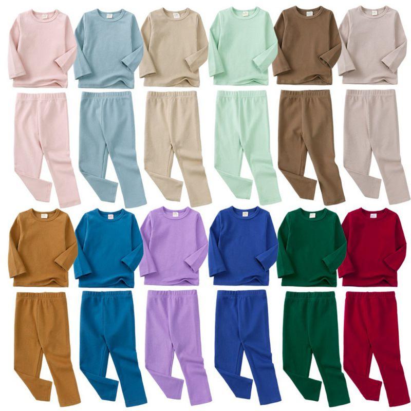 Ensemble de Sous-Vêtements Chauds Longs de Couleur Unie pour Enfants de 1 à 9 Ans Haut à Manches Longues et Pantalon Ensemble de Pyjama