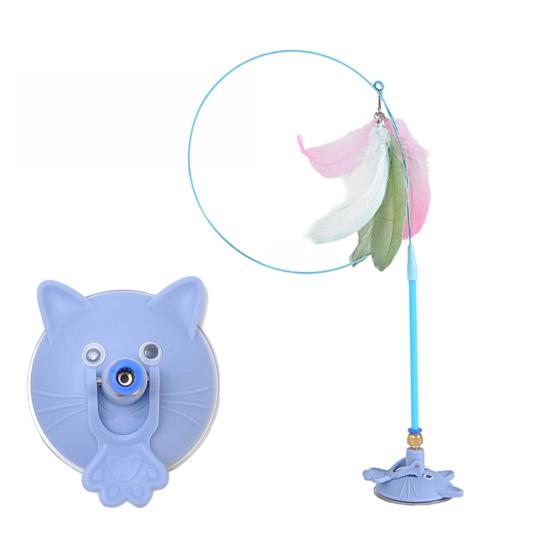 Cat Tease Toy with Suction Cup Interactive Cat Toy Press Lock Sticks on Floors Cat Wand Toy Flexible Steel Wire Cat Feather Toy