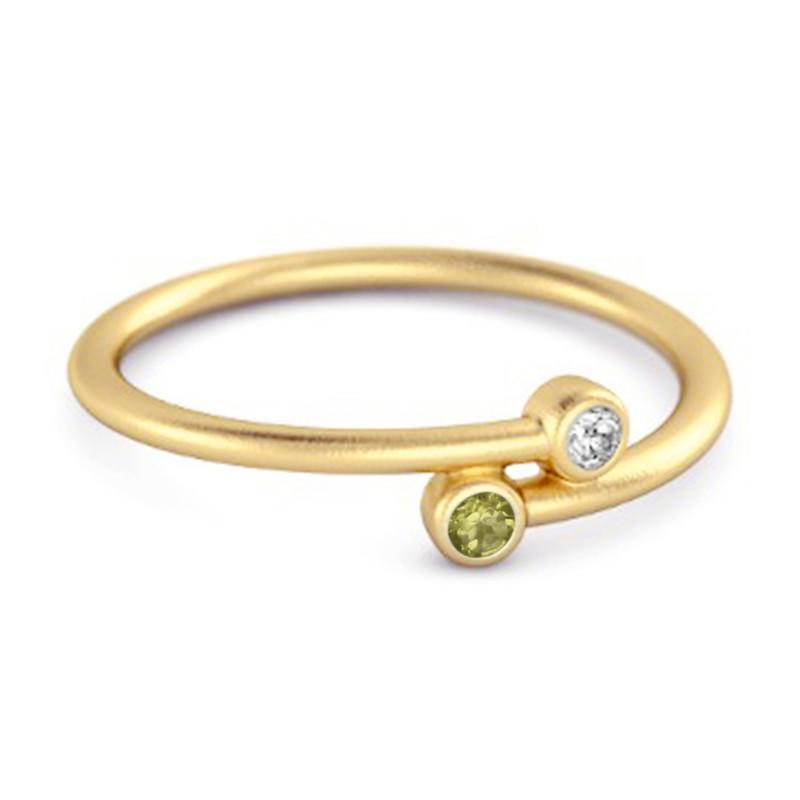Peridot Open Bezel Two-Stone Ring - Sterling Silver Gold Vermeil