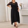 Damen Kleid Spitze Halbarm Sommer Frau Lange Kleider Frühling Casual Maxi Kleid Schwarz O-Ausschnitt Übergröße Kleider