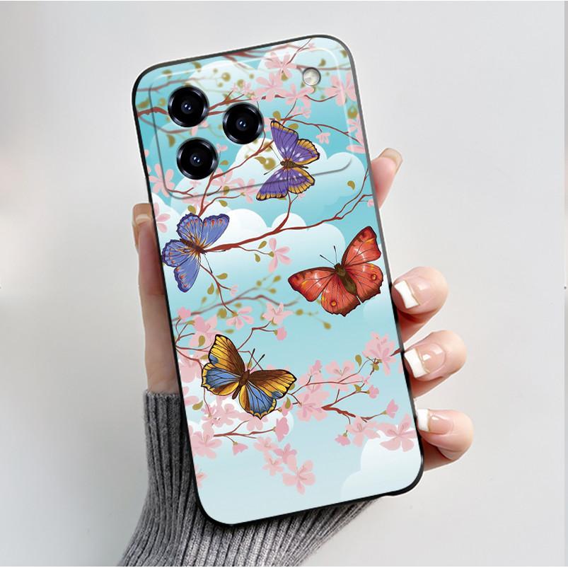 Printing Pattern Case For ZTE Blade A76 4G Z2474 Soft Silicone Black Shell Cover Cute Flower Cartoon Casing
