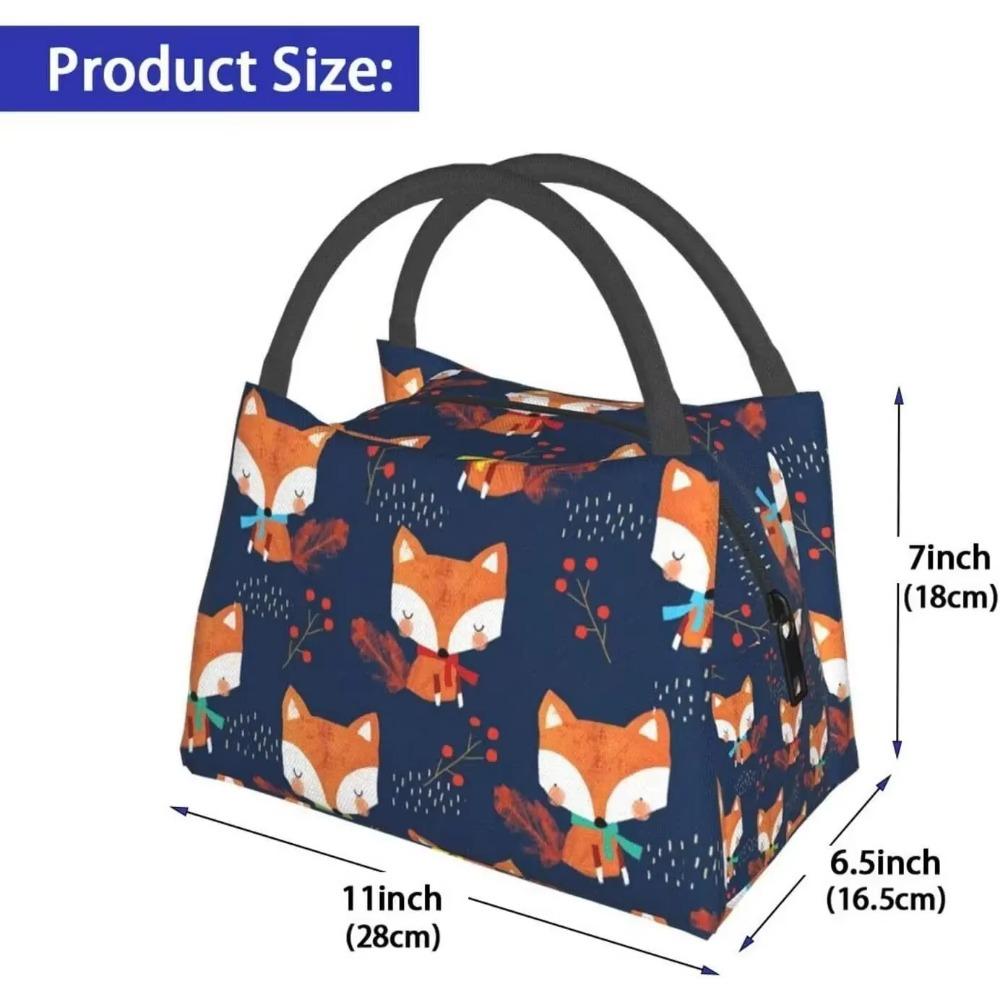 Portable Insulated Lunch Bag Cute Cartoon Fox Waterproof Tote Bento Bag for Women Kids Office School Hiking Beach Picnic Fishing