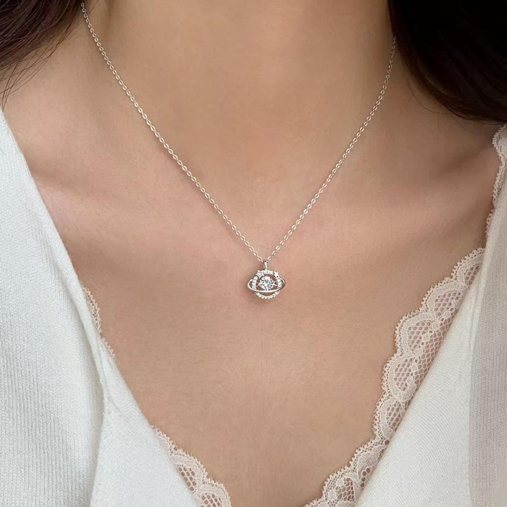 925 Sterling Silver Women's Luxury Planet Necklace - Modern Clavicle Chain, New for 2025