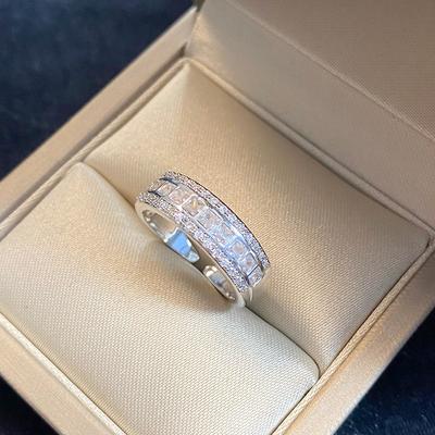 1PC Environmentally Friendly Row Diamond Zircon Micro-inlaid Ring Niche Design Fashion Light Luxury Exquisite High Sense Daily Versatile Index Finger