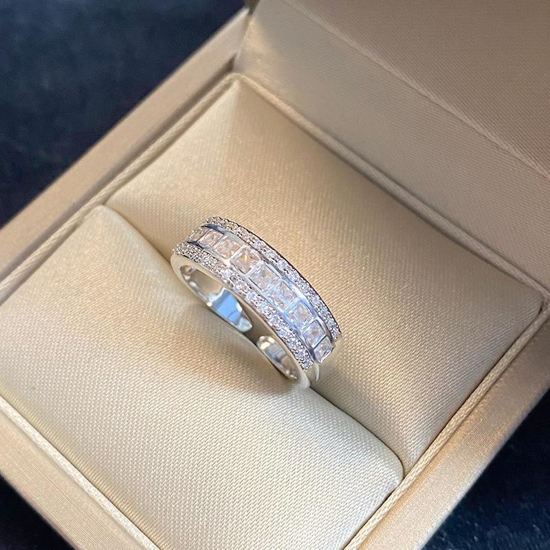 1PC Environmentally Friendly Row Diamond Zircon Micro-inlaid Ring Niche Design Fashion Light Luxury Exquisite High Sense Daily Versatile Index Finger