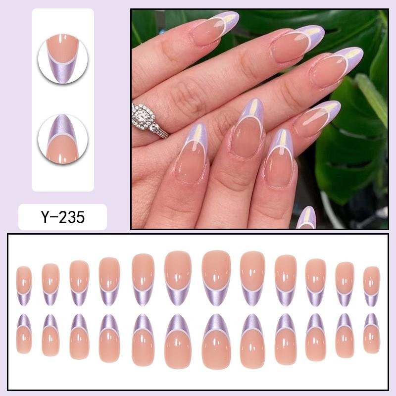 Pre-made Press-On Nails With Gradient Line Design Minimalist INS Style False Nail Tips Women