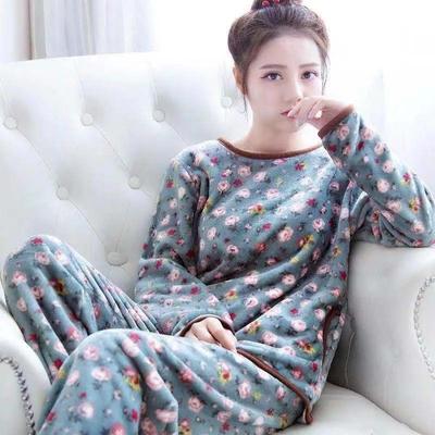 Pijamale de damă din lână coral toamnă și iarnă Plus catifea îngroșată versiune coreeană dulce și drăguță flanel costum cu mâneci lungi pentru acasă