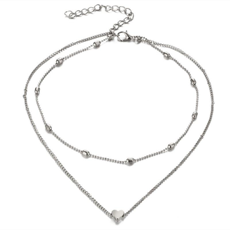 Simple and trendy women's street auction necklace, multi-layer copper peach heart star moon collarbone necklace