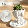 Minimalist PLA Resin Flower Pot 3D Printed Palm Shaped Succulent Planter with Drainage Tray, Holding Modern Aesthetic Desktop Ornament Mini Pot, Small