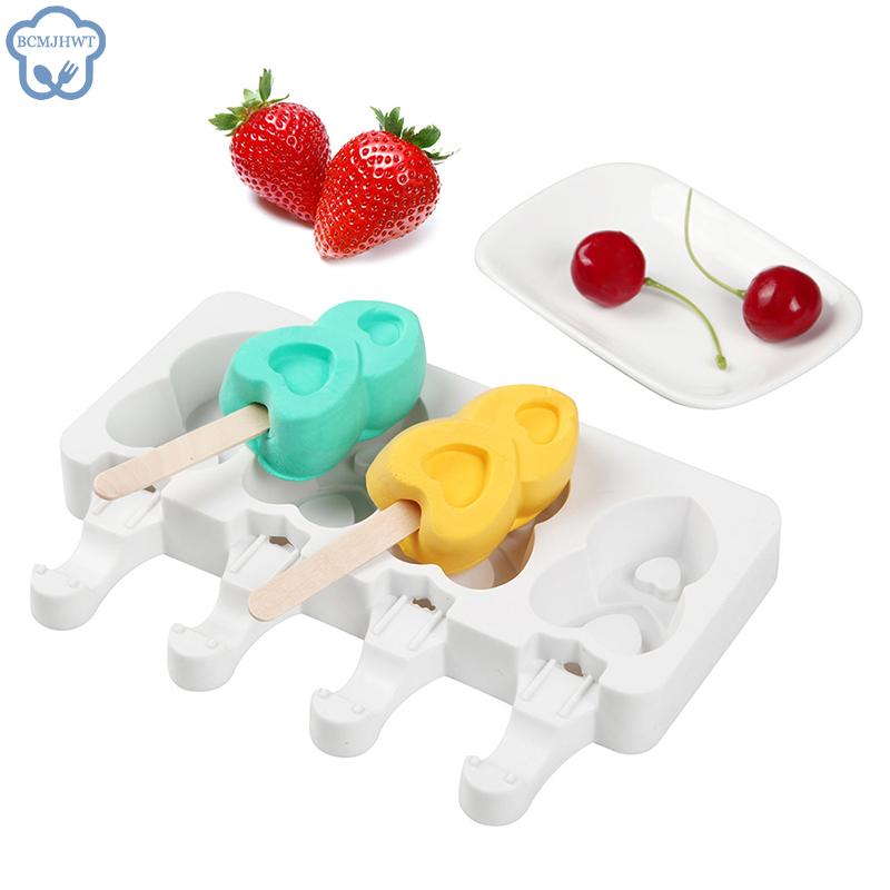 

4 Cell Silicone Ice Cream Mold Ice Pop Cube Popsicle Barrel Mold Dessert Diy Mould Maker Tool With 10pcs Popsicle Sticks A 4 cell 10 Sticks