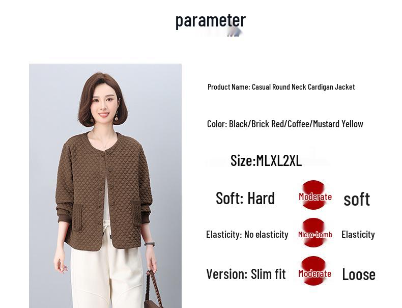 Women's Petite Loose Casual Round Neck Jacket for Middle-Aged & Elderly - Spring 2025