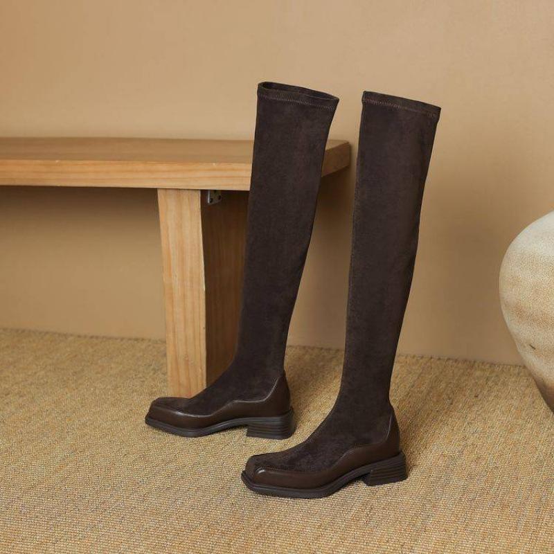 

Женские замшевые ботфорты осенне-зимние однотонные большого размера женские сапоги корейская версия рукав средний каблук квадратный носок новые тонкие сапоги 39