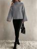 Women's High Neck Knitted Sweater Long Sleeve Striped Casual Pullover in Brown, Beige, Black, Gray