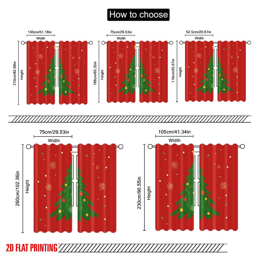 2pcs,2D Plane Printing Curtain Popular Christmas Trees Polyester Easy Install (without Rod) Holiday Ldeal for Living Room,