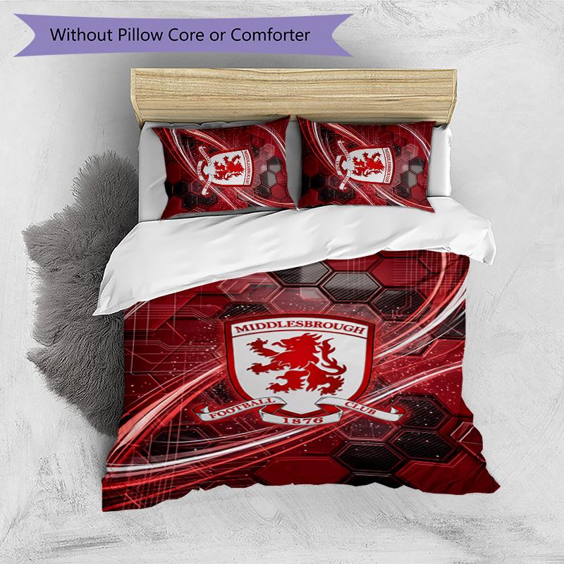 Set Lenzuola Stampato Middlesbrough Football 3 Pezzi, Comodo Set Copripiumino per Camera da Letto Amico della Pelle