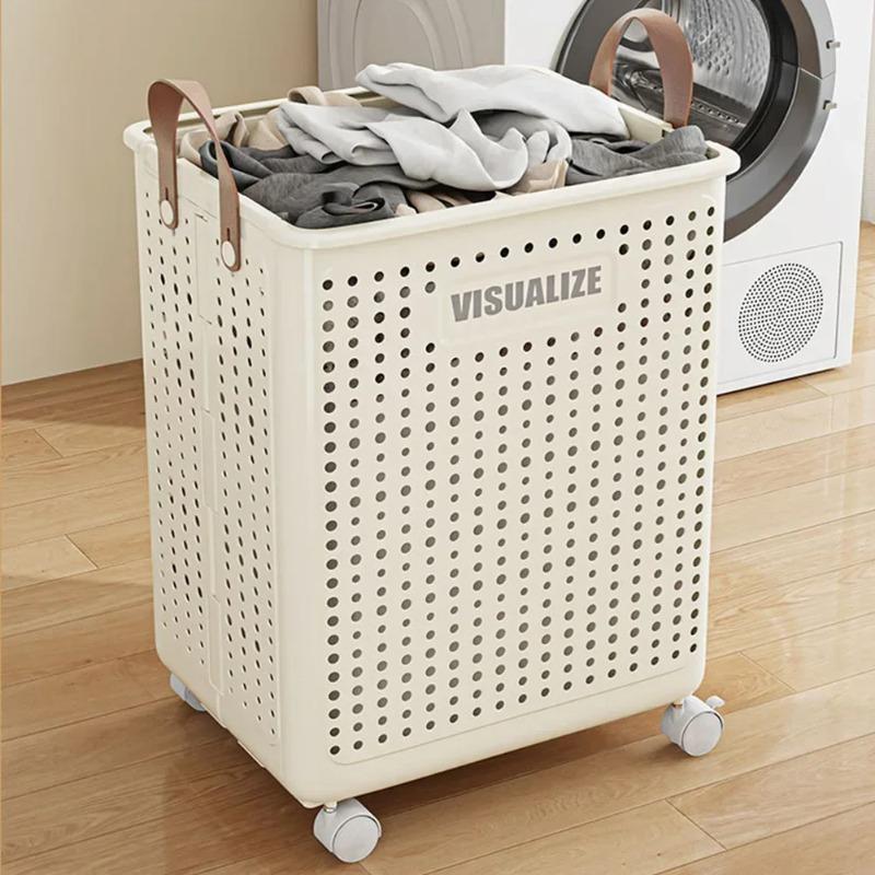 Wheeled Folding Laundry Basket Breathable Large Capacity with Handles Suitable for Families Hotels and Dormitories