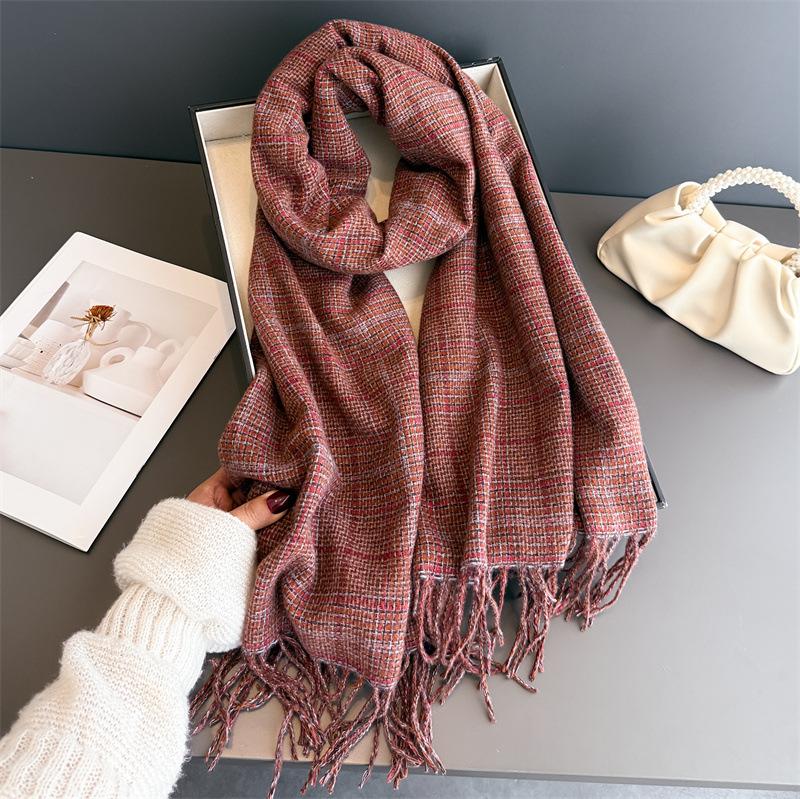 Fashion Scarf Women Cashmere Plaid Tassel Winter Warm Scarves Soft Shawl Wrap Neck Scarf For Ladies Casual Daily Wear Gift