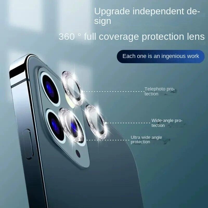 Glitter Diamond Camera Lens Protector for IPhone 15 14 13 12 11 Pro Max Mini Camera Metal Ring Glass