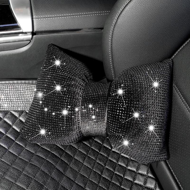 1Pc Diamond Bowknot Car Neck Pillow Auto Headrest Seat Support Waist Pillows Bling Car Accessories For Women